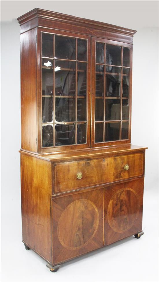 A George III mahogany boxwood strung bookcase, W.3ft 10.5in.